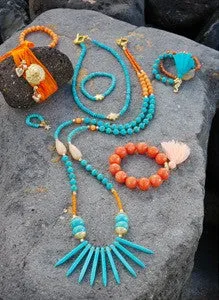 Blue Aqua/Orange Tanzi Short Spike Necklace