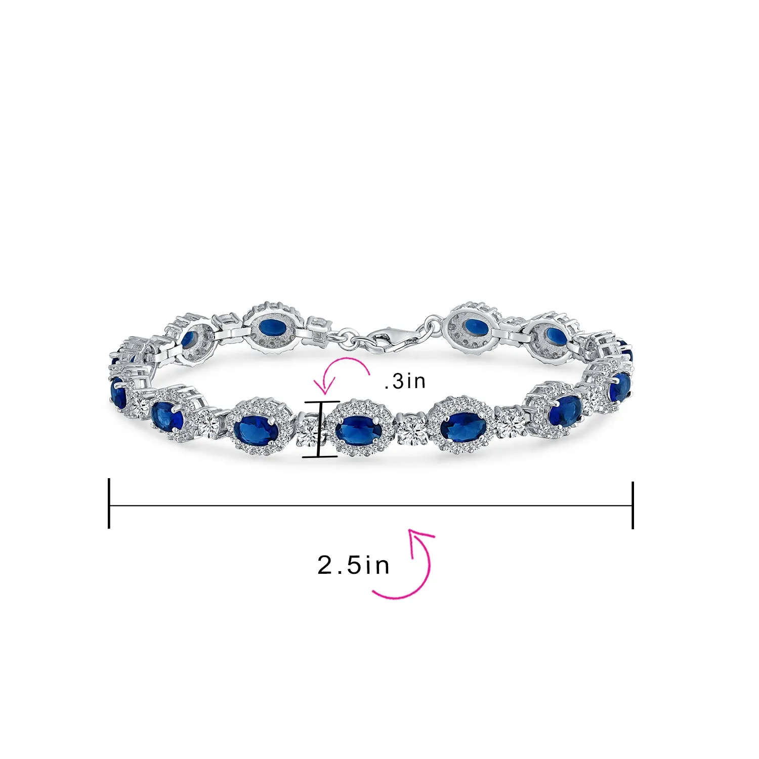 Bridal Tennis Bracelet with Oval CZ Simulated Blue Sapphire Sterling Silver 7.5 Inch