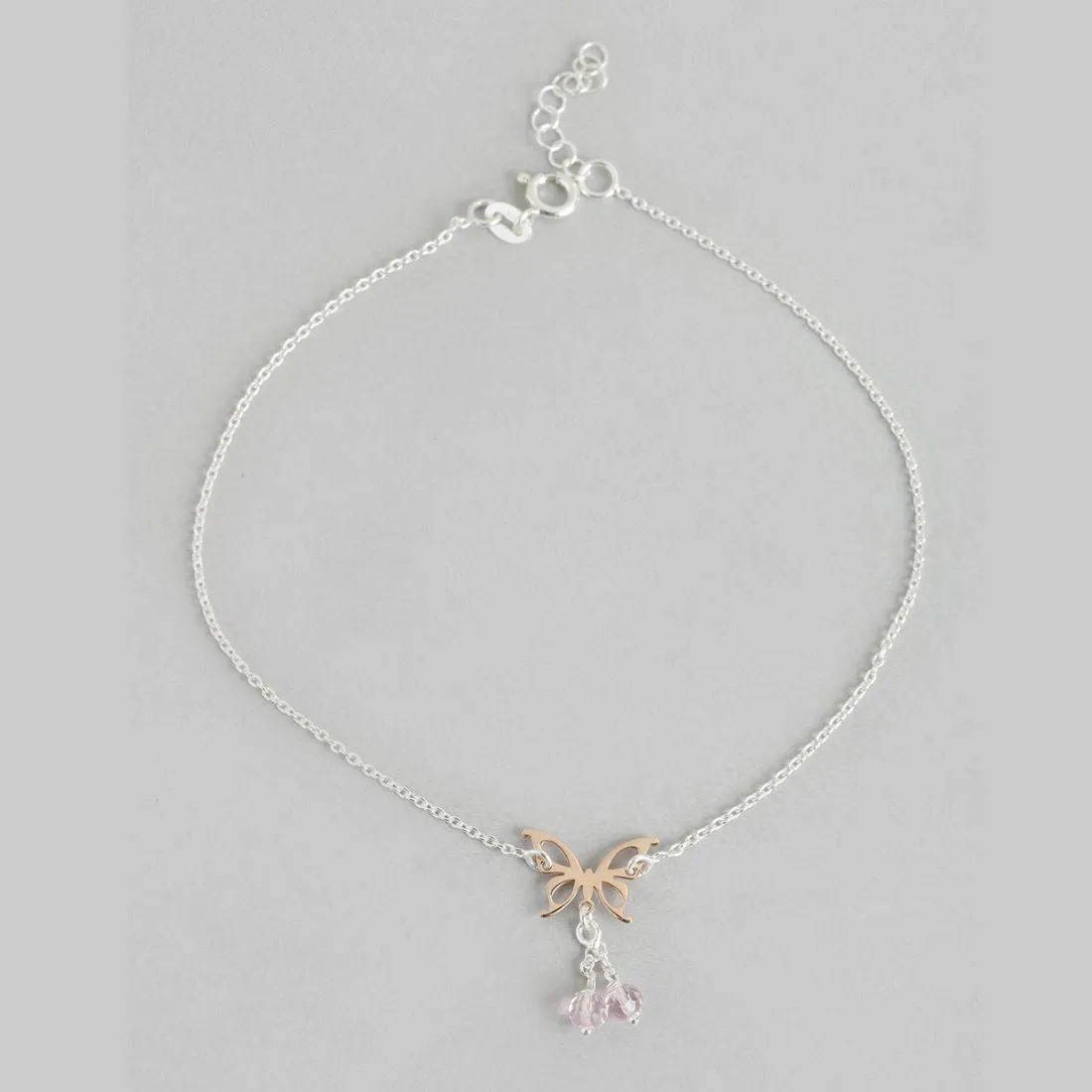 Butterfly Bliss 925 Sterling Silver Dual Tone Anklet with Cubic Zirconia