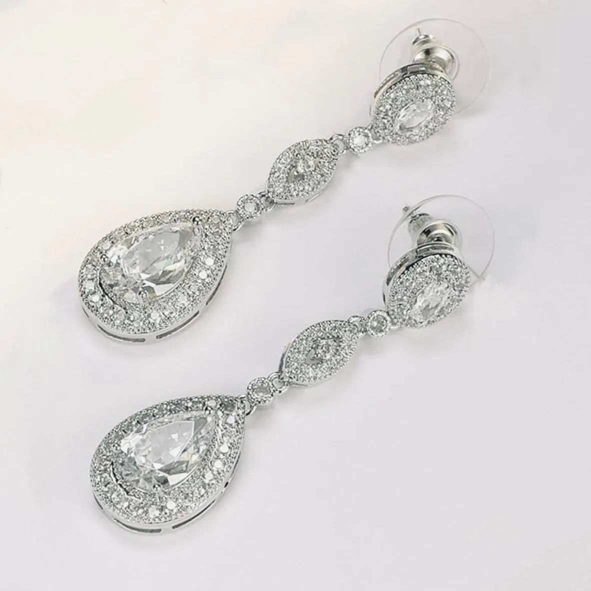 Carrie Brilliant Pear Shape Teardrop CZ Earrings