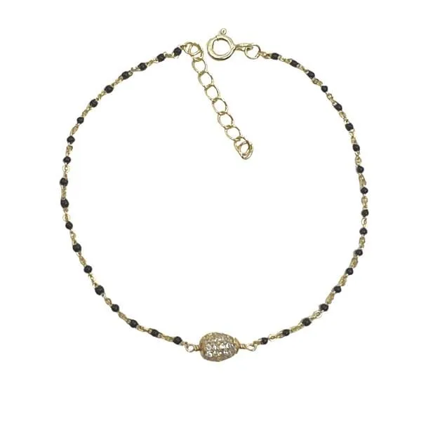 Chain: Semi Precious Beaded Stones & Pave Bead on Gold Vermeil: Onyx (BG7045X)