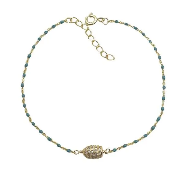 Chain: Semi Precious Beaded Stones & Pave Bead on Gold Vermeil: Turquoise (BG7045TQ)