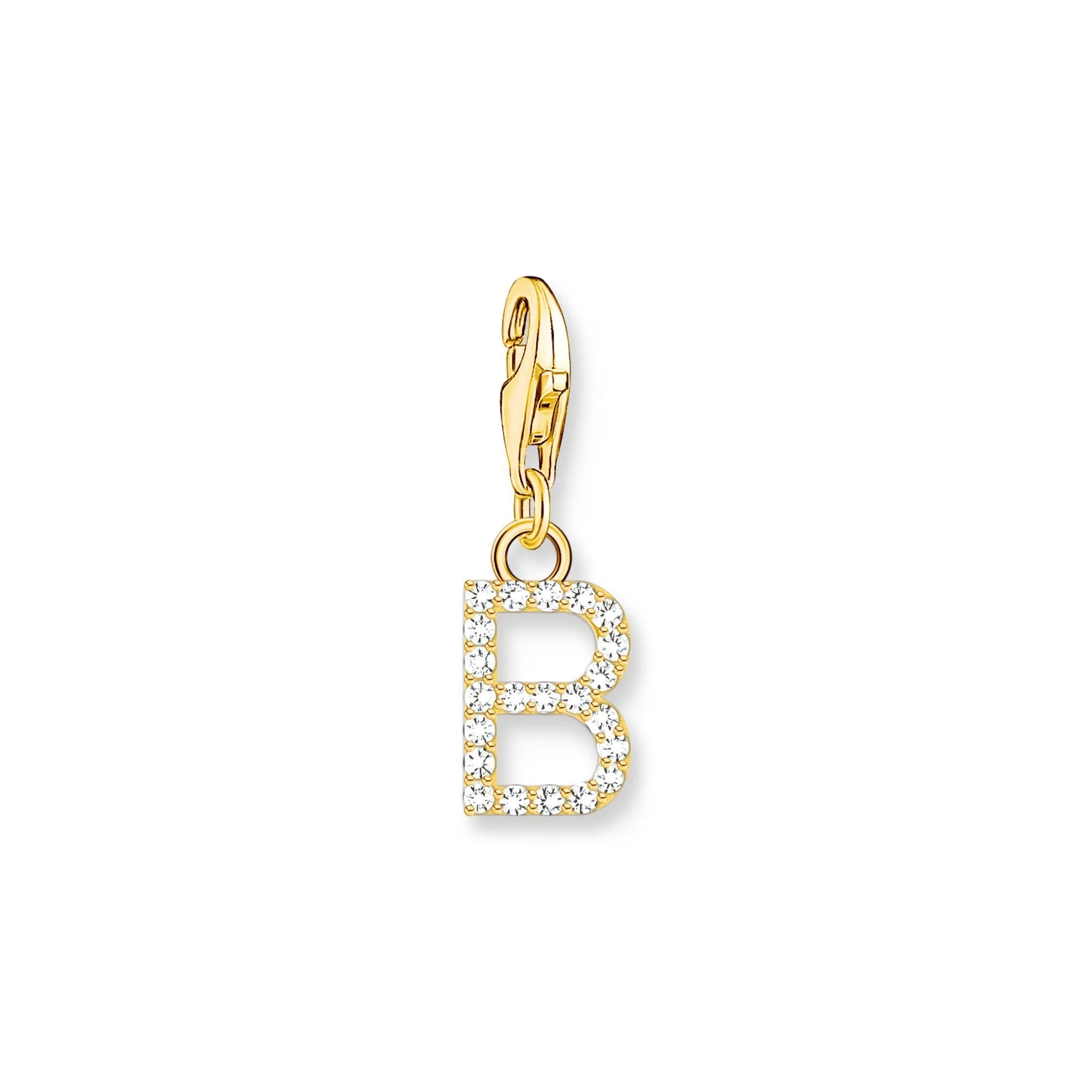 Charm pendant letter B with white stones gold plated