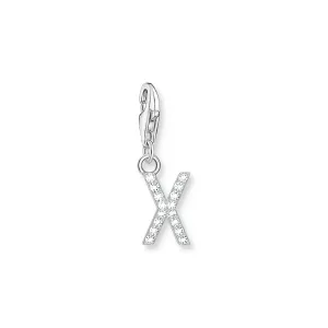 Charm pendant letter X with white stones silver