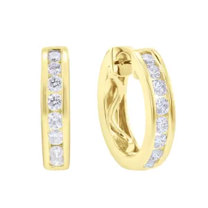 Classic Channel Diamond Huggie Hoop Earring 3/4 ct