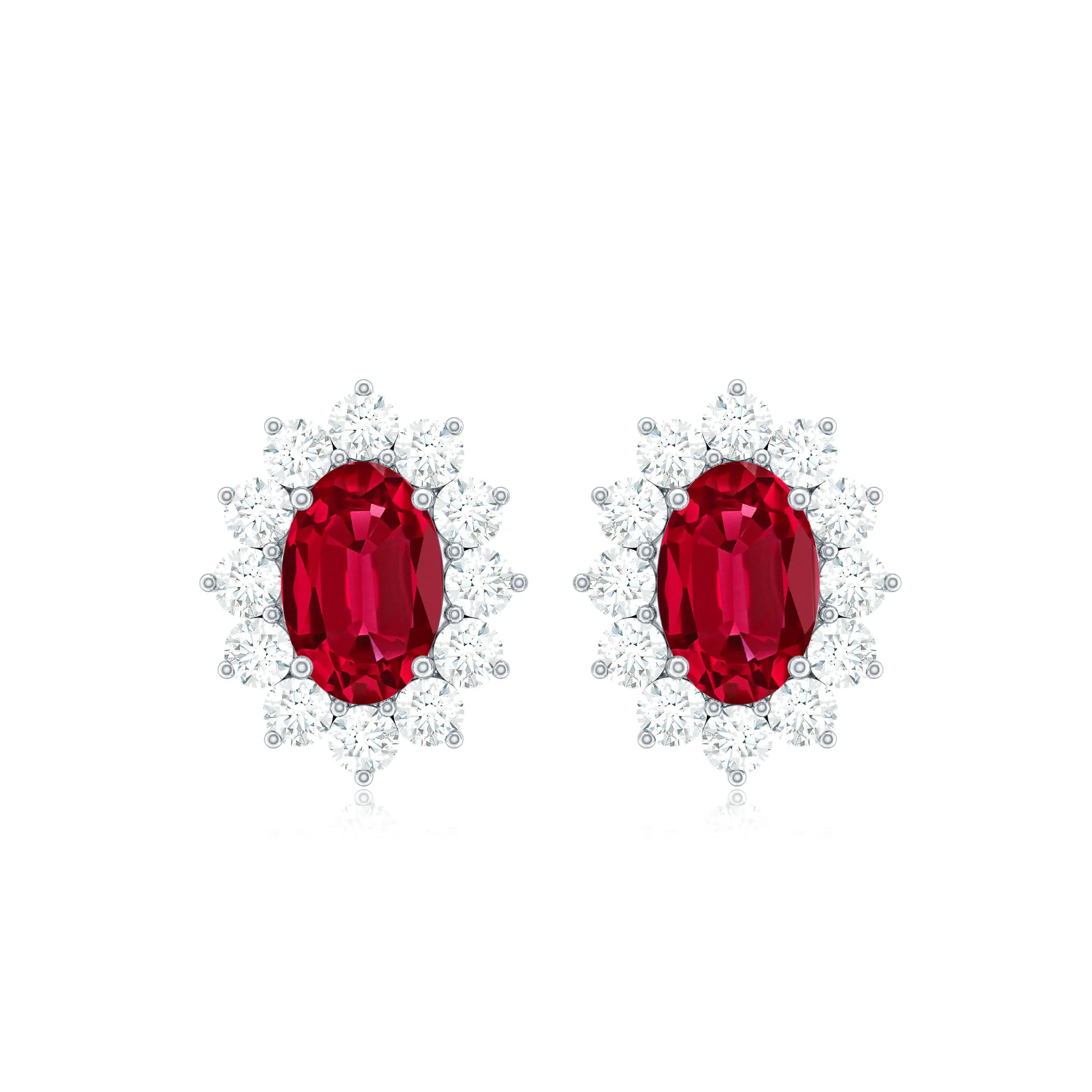 Classic Created Ruby Halo Stud Earrings with Diamond