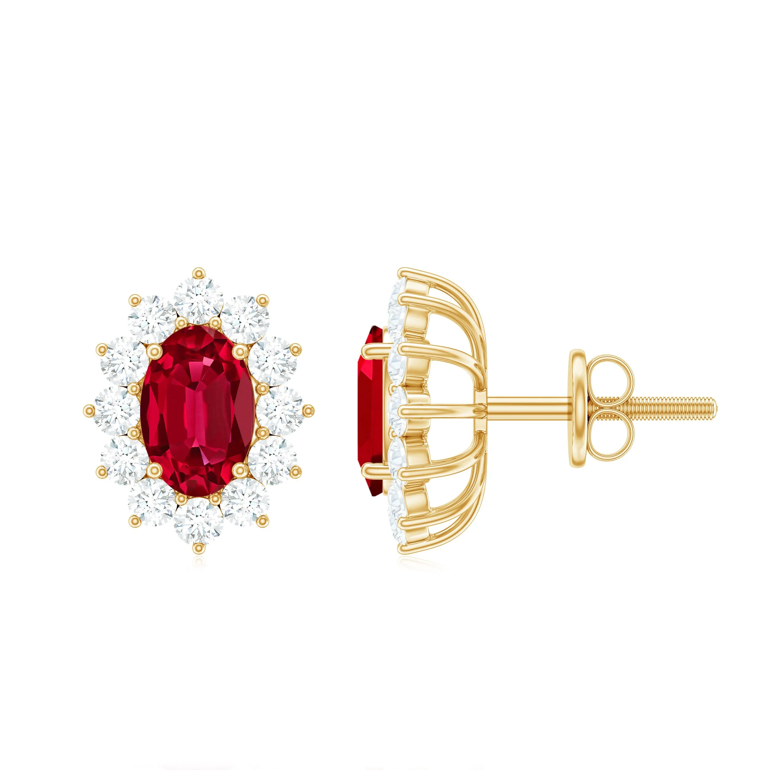 Classic Created Ruby Halo Stud Earrings with Diamond