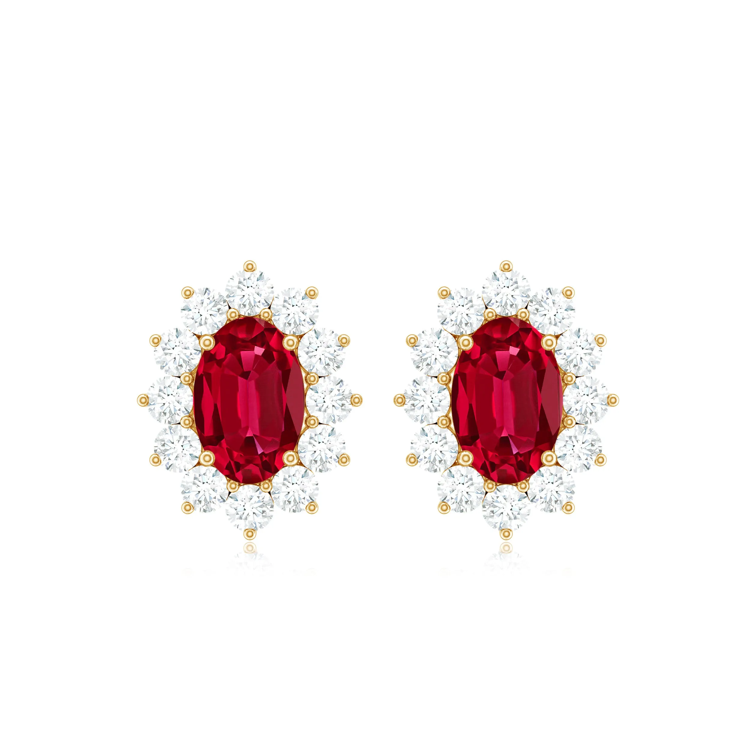 Classic Created Ruby Halo Stud Earrings with Diamond