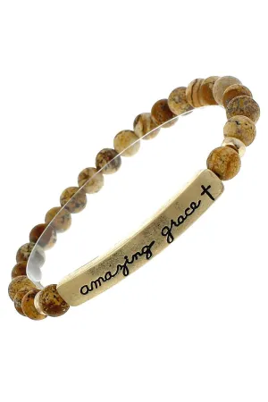 Crystal Avenue Goldtone 'Amazing Grace' Bar Brown Semi-Precious Stone Bracelet