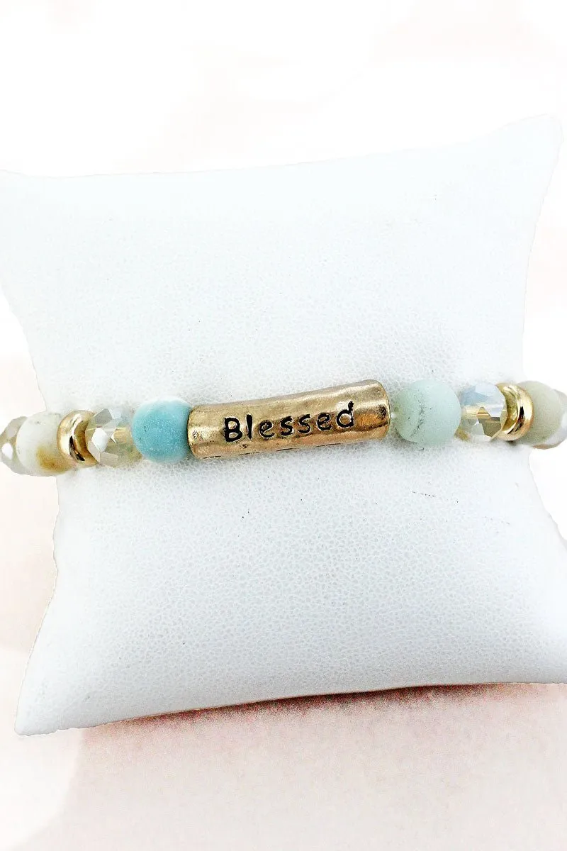 Crystal Avenue Goldtone 'Blessed' Mint Semi-Precious and Glass Bracelet