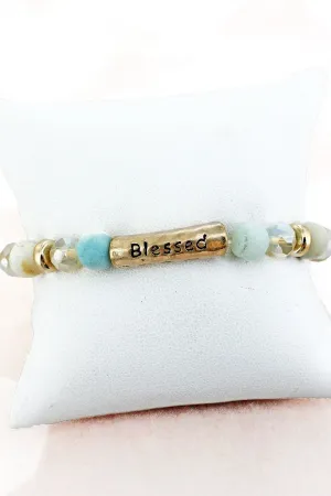 Crystal Avenue Goldtone 'Blessed' Mint Semi-Precious and Glass Bracelet