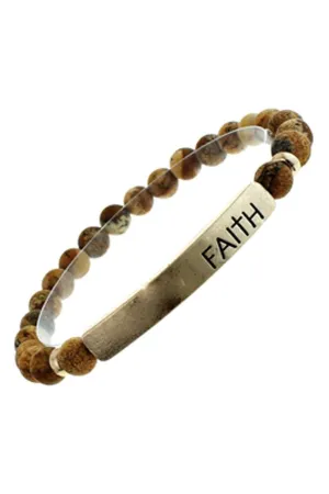 Crystal Avenue Goldtone 'Faith' Bar Brown Semi-Precious Stone Bracelet