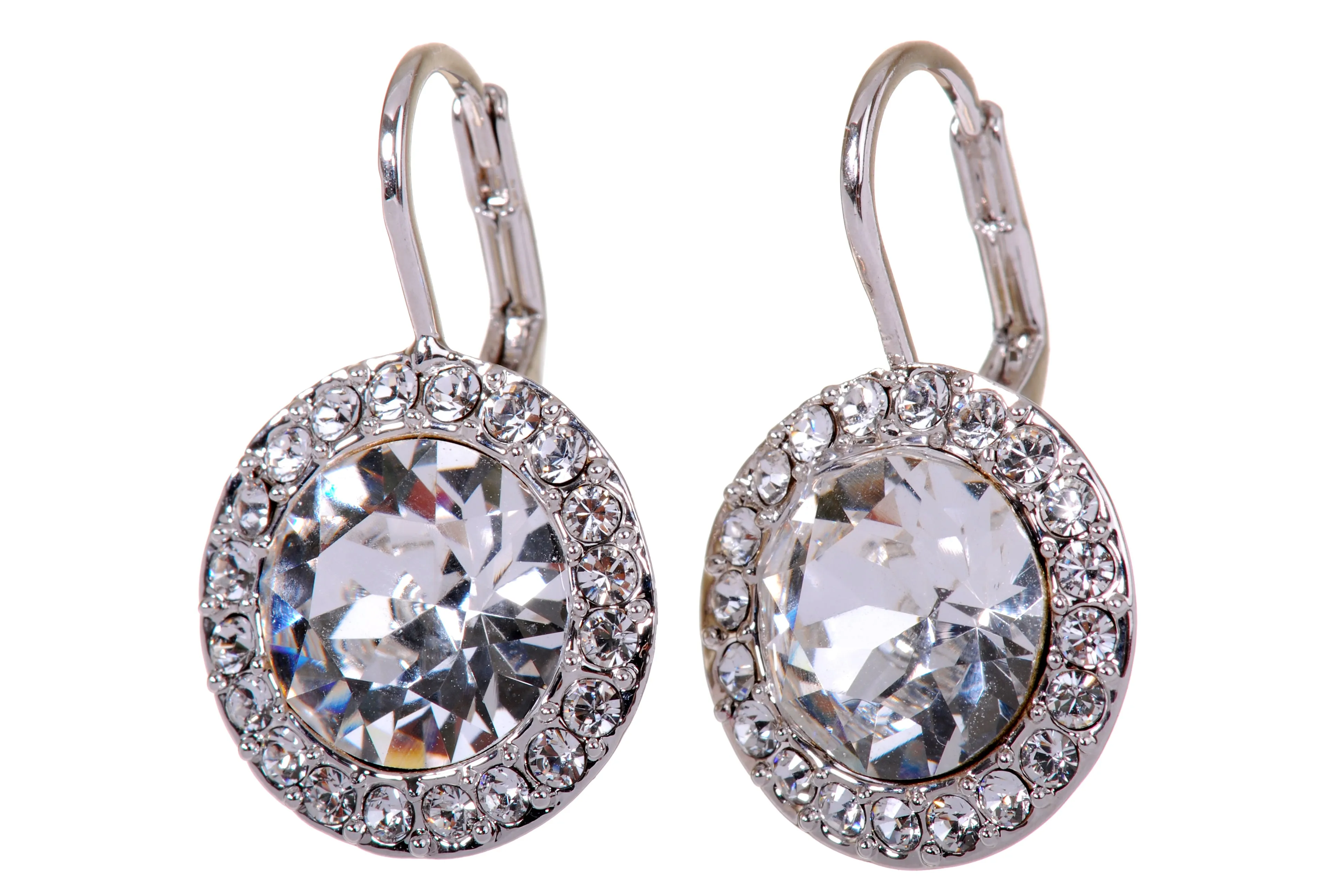 E7156 Dazzling Clear Brilliant Round Rhodium Plated Swarovski Elements Earrings