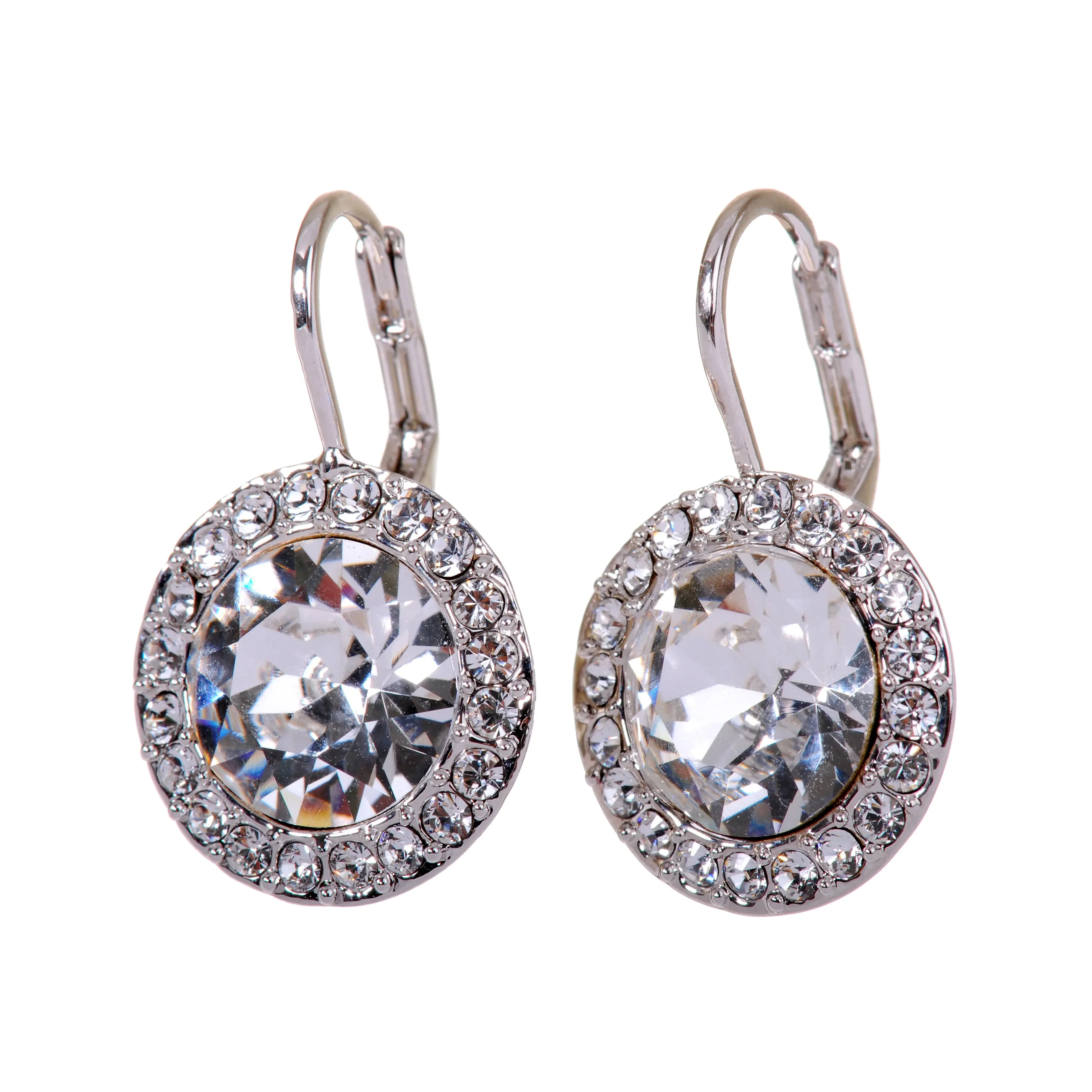 E7156 Dazzling Clear Brilliant Round Rhodium Plated Swarovski Elements Earrings