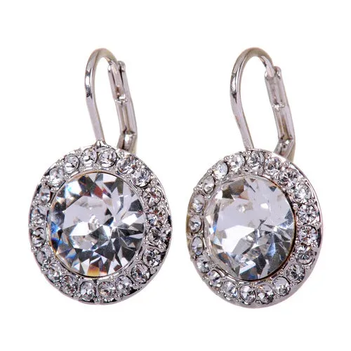 E7156 Dazzling Clear Brilliant Round Rhodium Plated Swarovski Elements Earrings