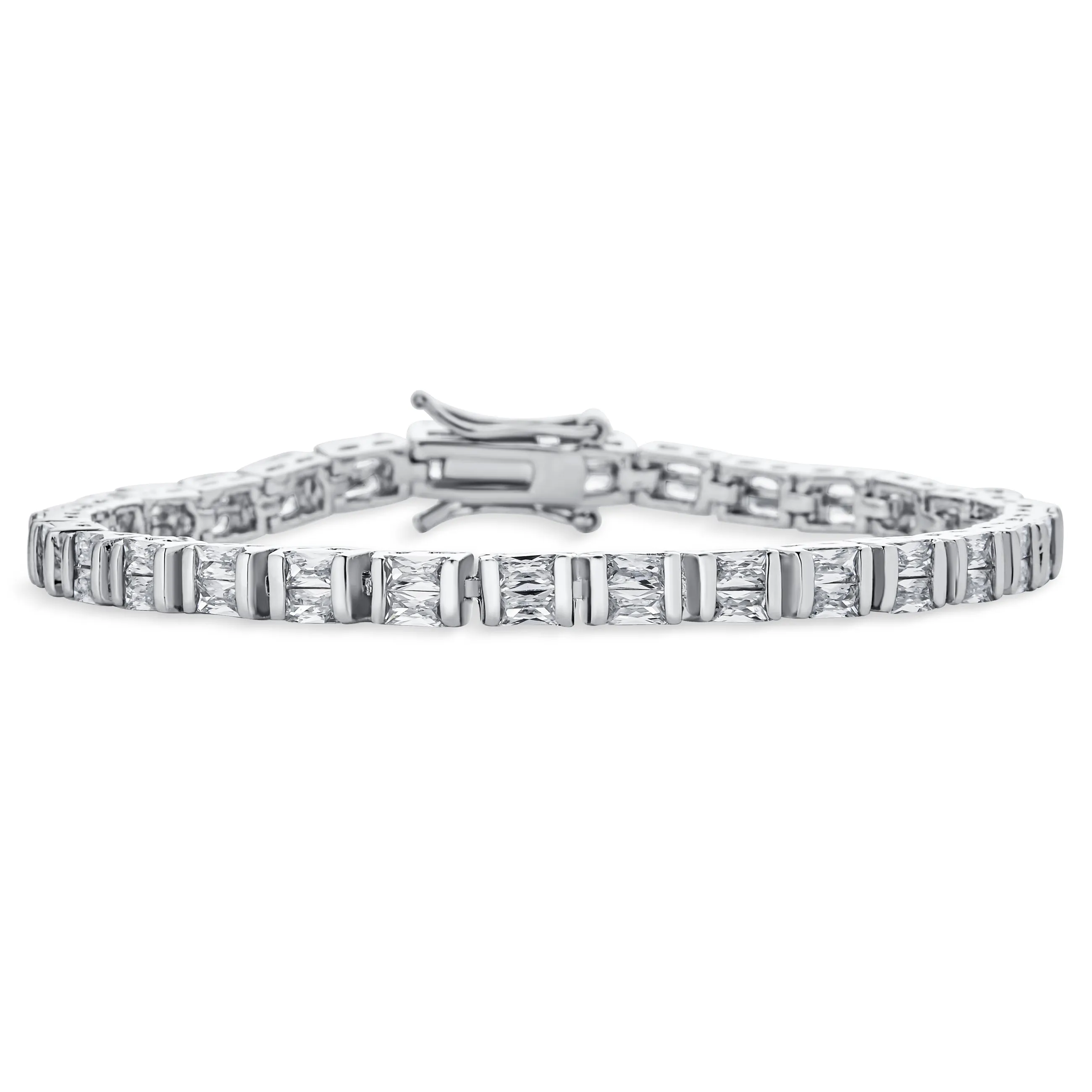 Faux-Diamond 20CT Princess Cut CZ Tennis Bracelet Silver Plated 7 Inch