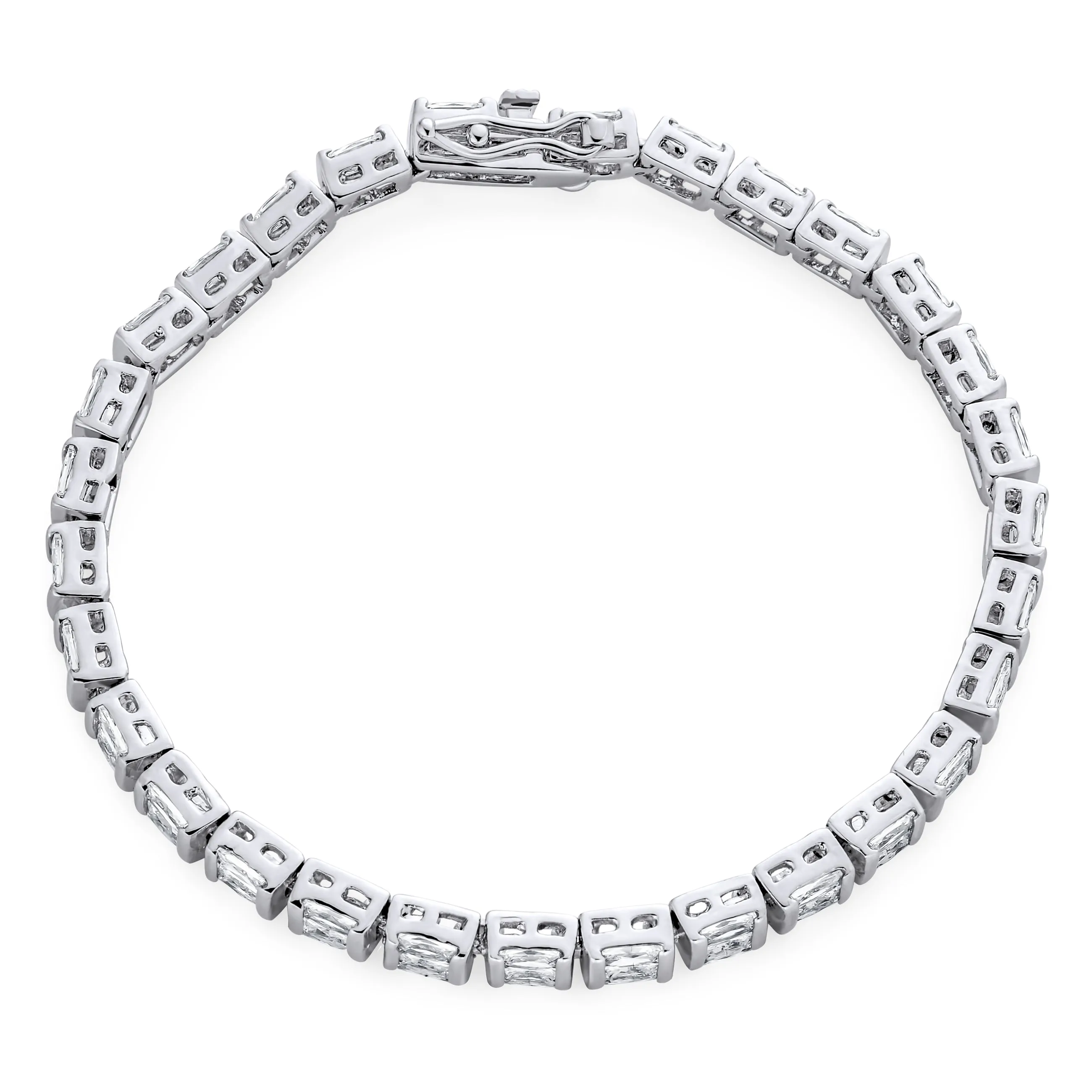 Faux-Diamond 20CT Princess Cut CZ Tennis Bracelet Silver Plated 7 Inch