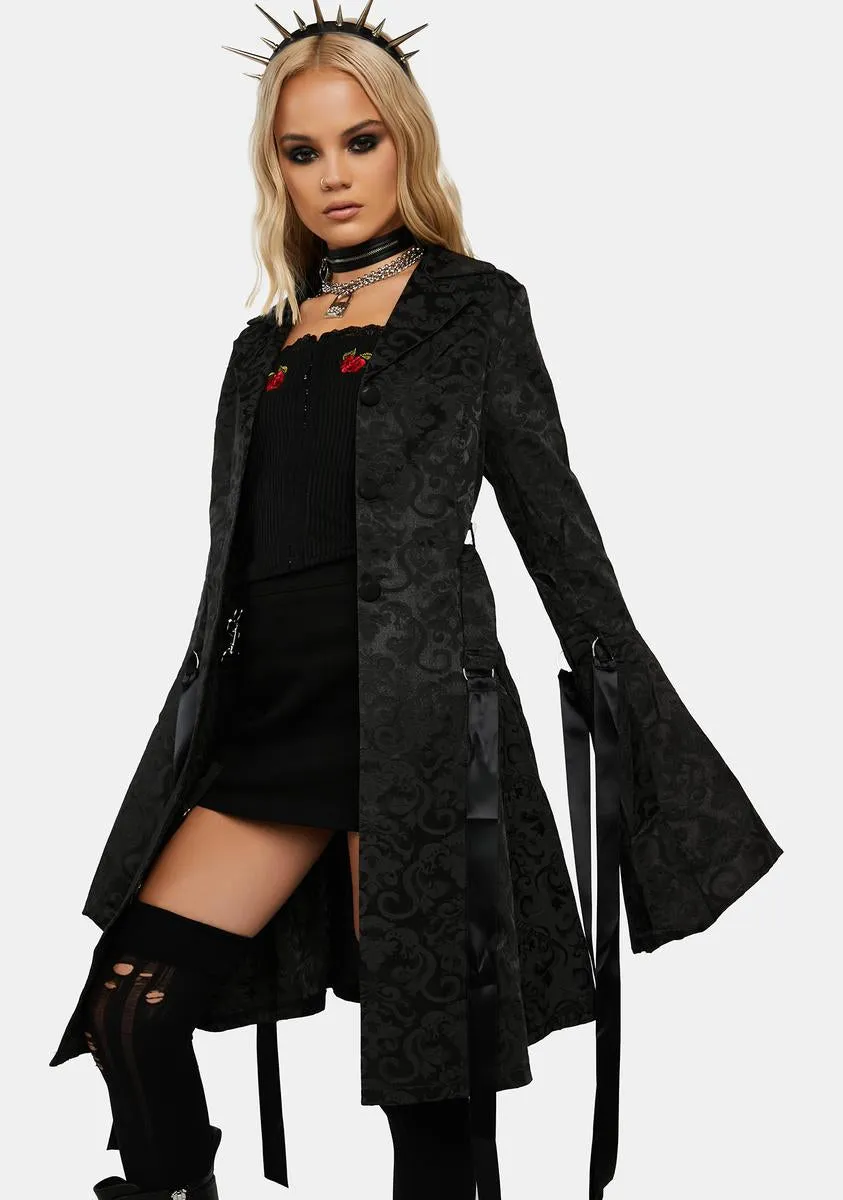 Fit & Flare Jacquard Coat W/ Ribbons