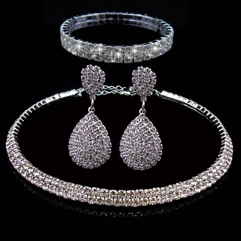 Full Rhinestone Multilayer Necklace Bracelet Drop Earring Set for Occasions