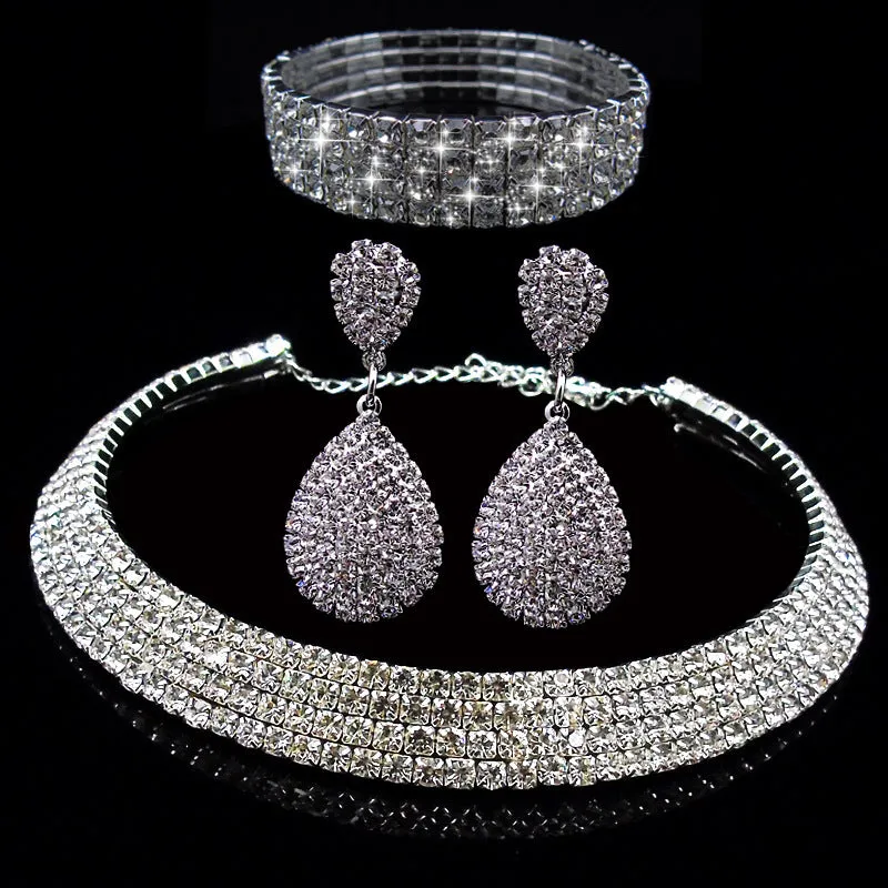 Full Rhinestone Multilayer Necklace Bracelet Drop Earring Set for Occasions