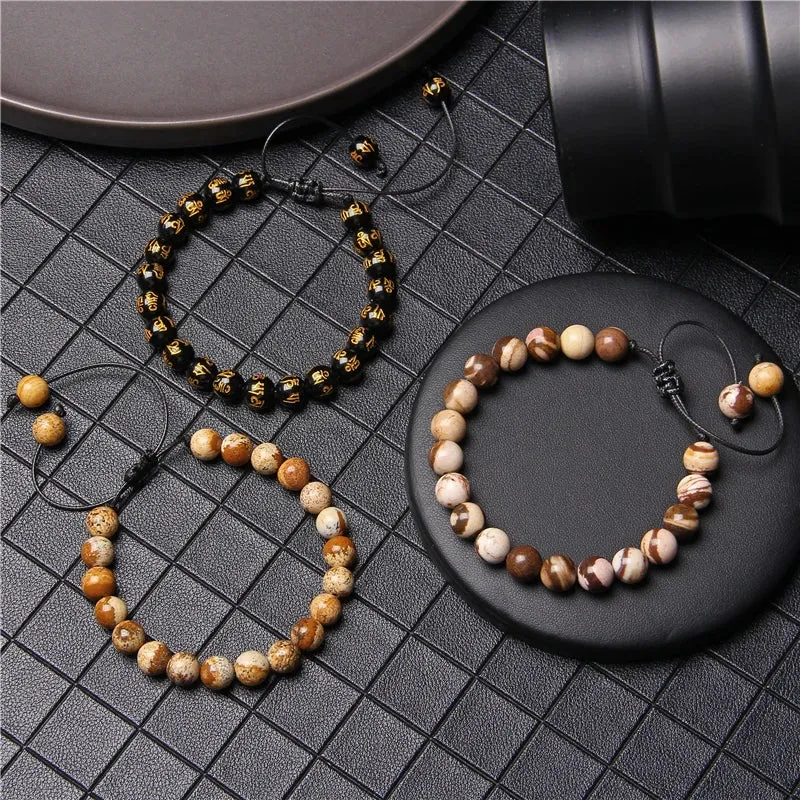 Garnets Stone Beads Bracelets Fashion Adjustable Braided Rope Bracelets Bangles Men Women Yoga Healing Balance Bracelets Jewelry