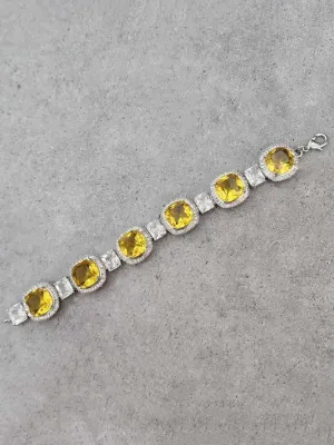 Geometric Yellow Citrine Stone Charm Bracelet