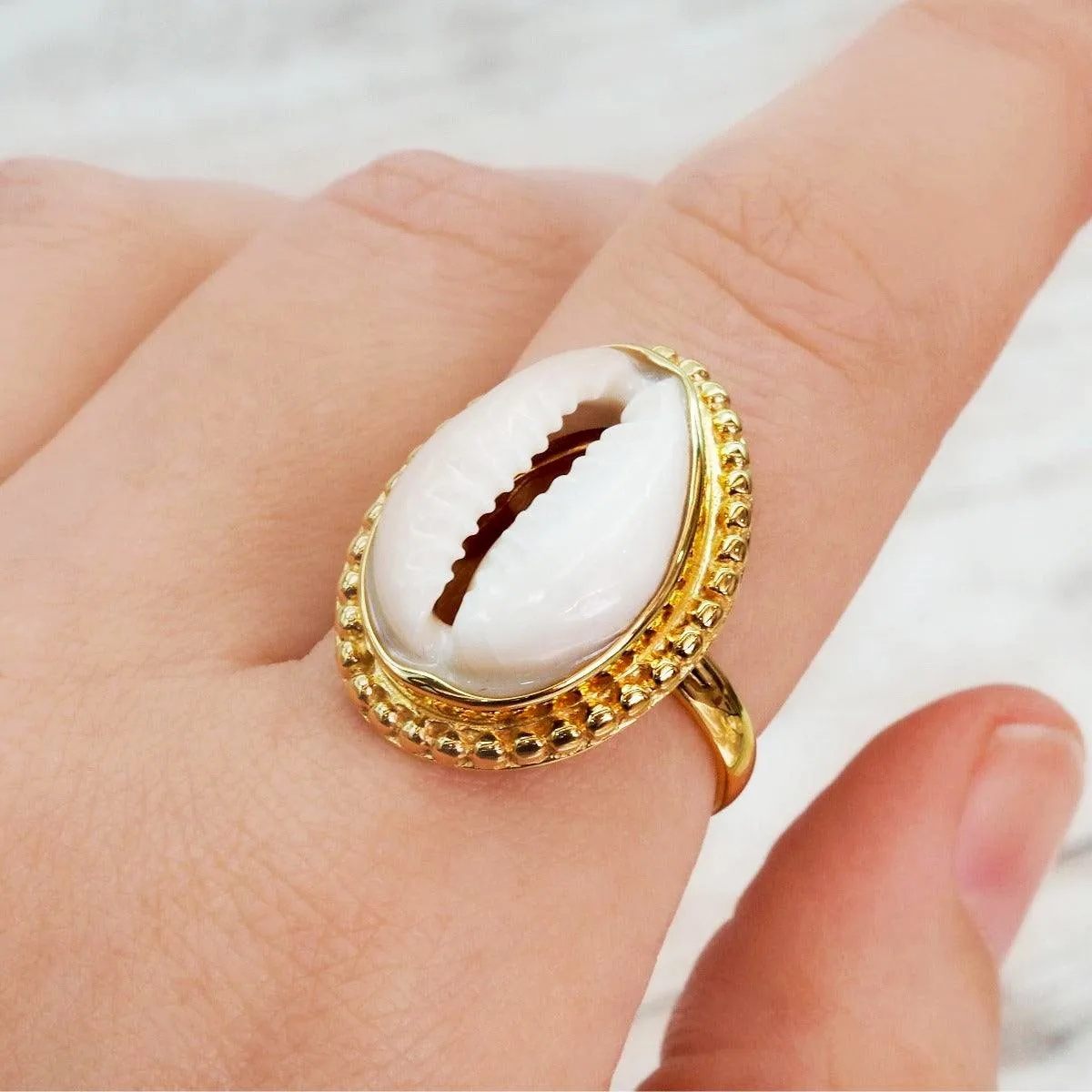 Gold Cowrie Shell Ring