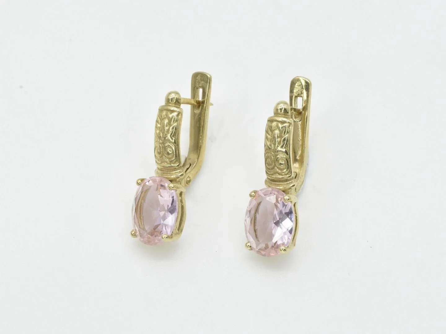 Gold Morganite Studs - Tribal Earrings, Pink Vintage Earrings, Oval Morganite Studs