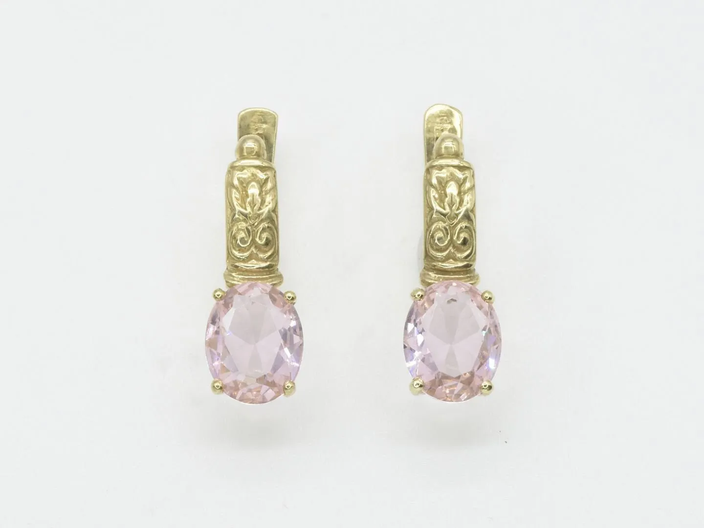 Gold Morganite Studs - Tribal Earrings, Pink Vintage Earrings, Oval Morganite Studs