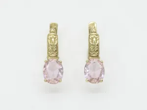 Gold Morganite Studs - Tribal Earrings, Pink Vintage Earrings, Oval Morganite Studs