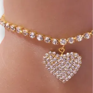 Golden Crystal Heart Anklet