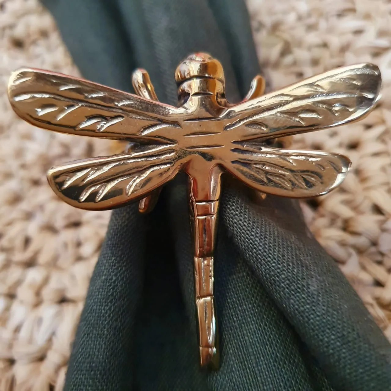 Golden Dragonfly Brass Napkin Rings