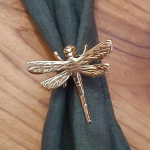 Golden Dragonfly Brass Napkin Rings