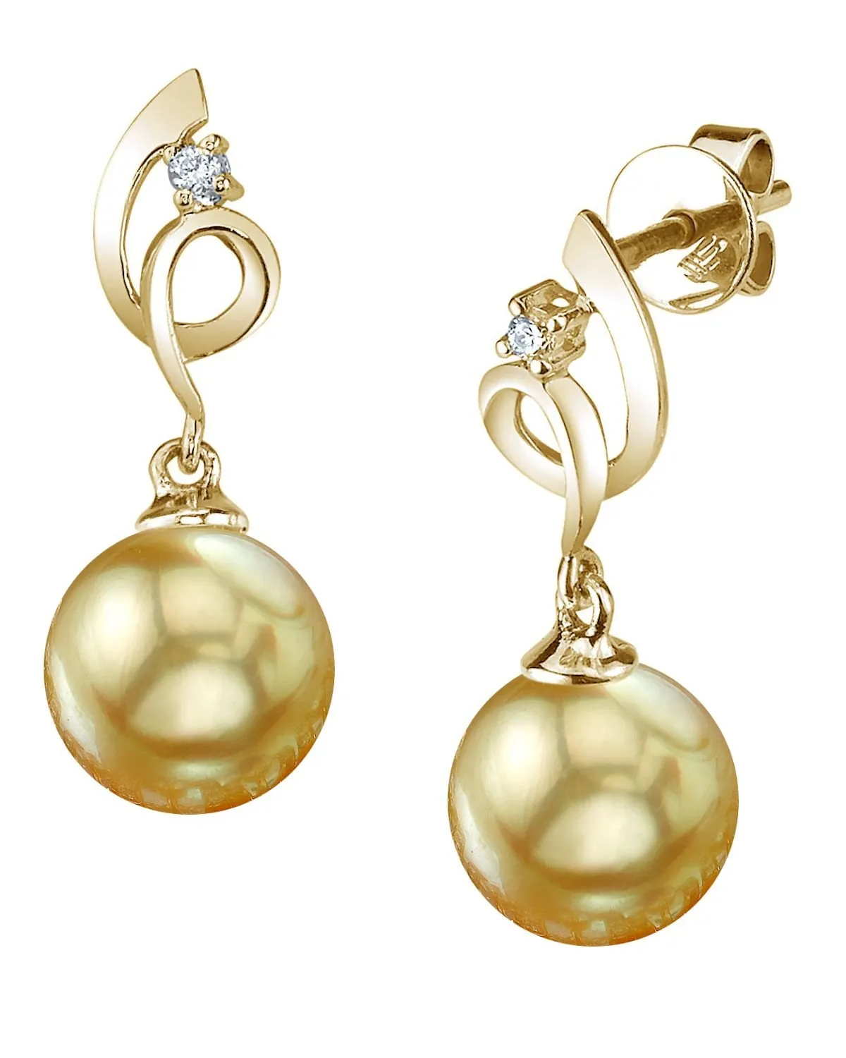 Golden South Sea Pearl & Diamond Pirouette Earrings