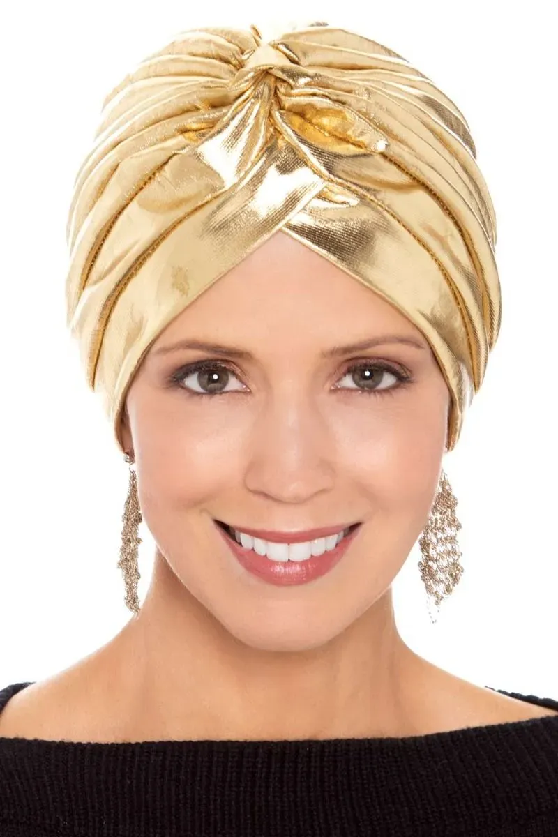 Great Gatsby 1920's Turban Head Wrap Hat Fancy Dress - Metallic Gold