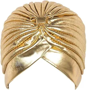 Great Gatsby 1920's Turban Head Wrap Hat Fancy Dress - Metallic Gold