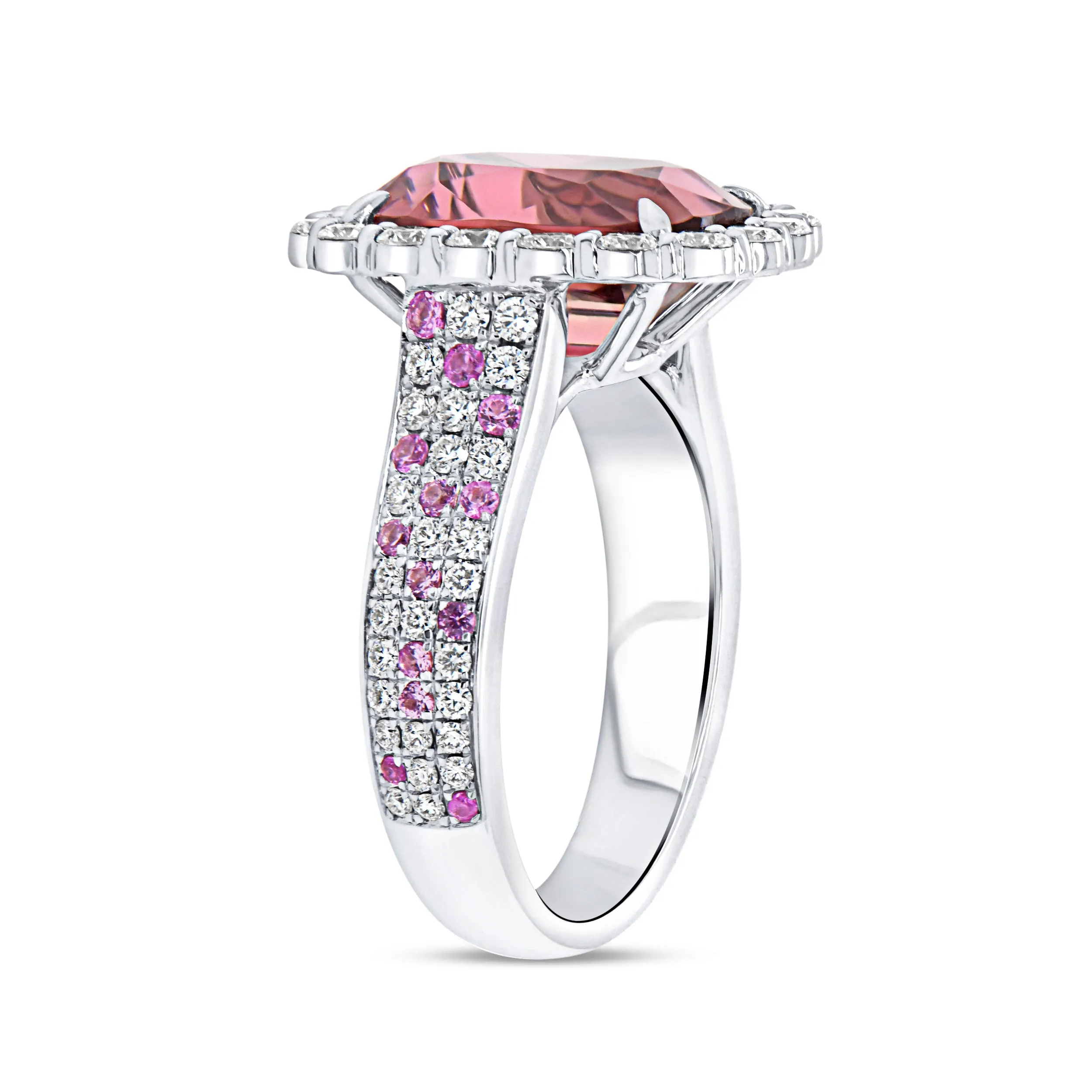 Halo Cushion Cut Pink Tourmaline Ring