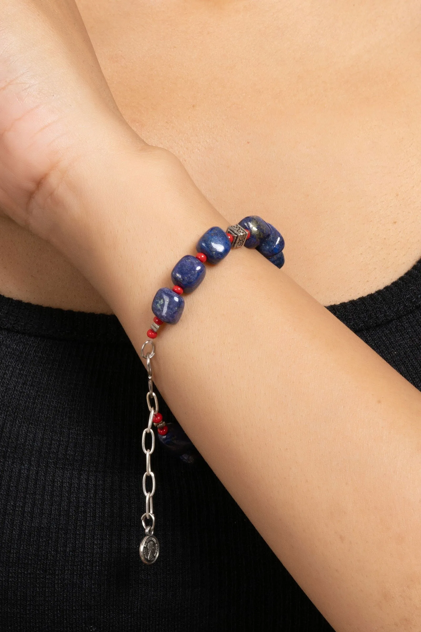 Handmade Lapis Lazuli Bracelet with Adjustable Chain – Unique Semi Precious Stone Jewelry