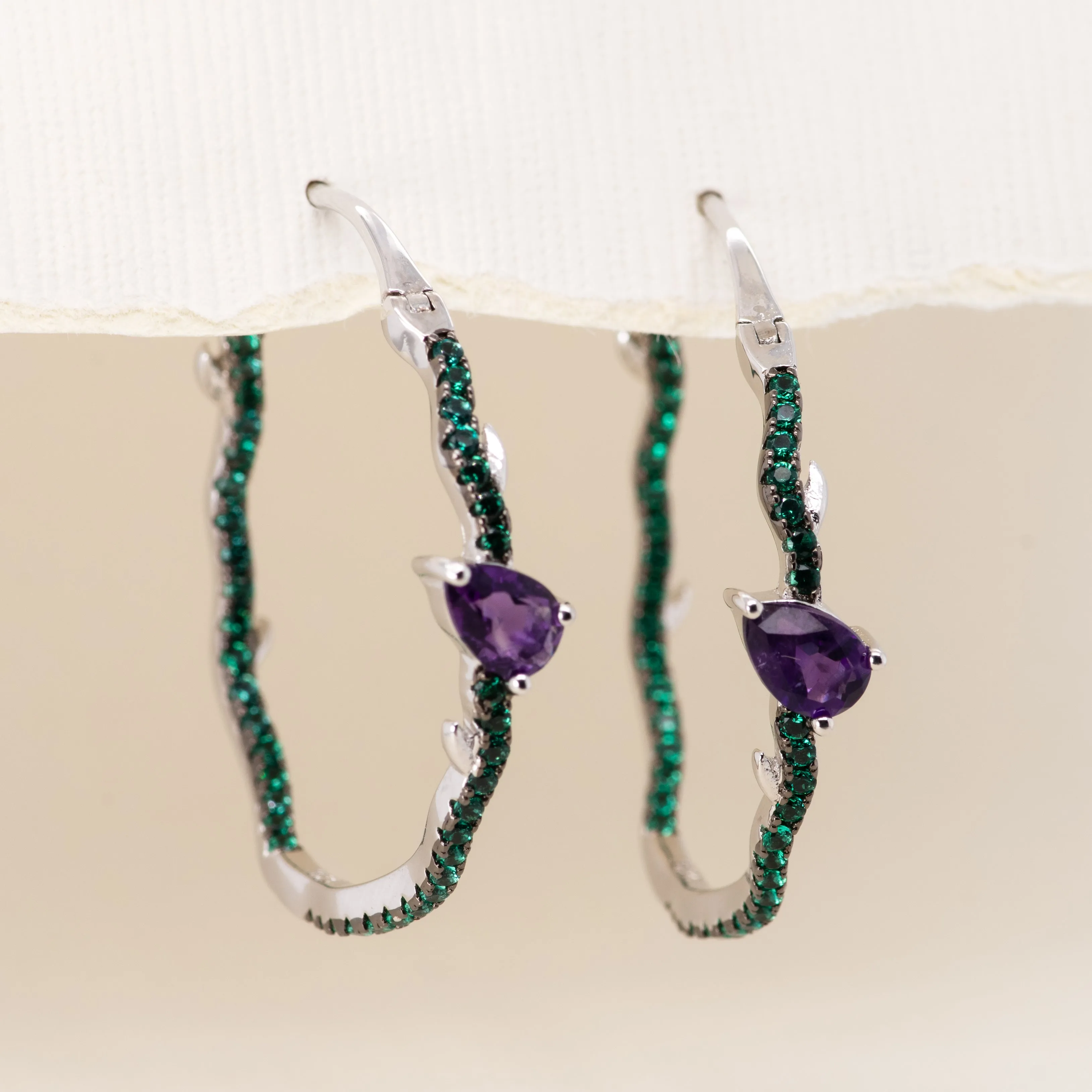 Hazel Amethyst Peridot Hoop Earrings in Sterling Silver