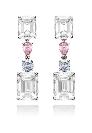 Important 25 carat Emerald-cut, Pink   Blue Diamond Earrings