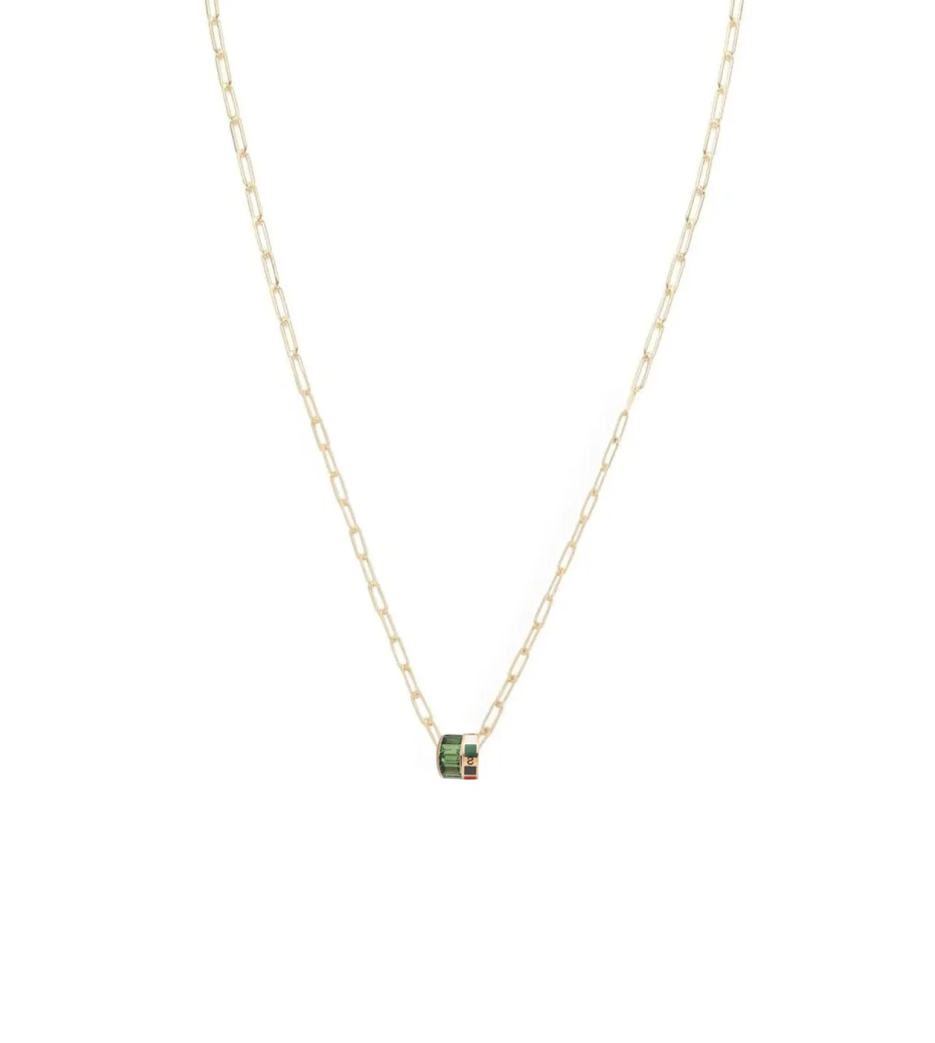 Internal Compass & Baguette Tsavorite : Heart Beat Super Fine Clip Chain Necklace