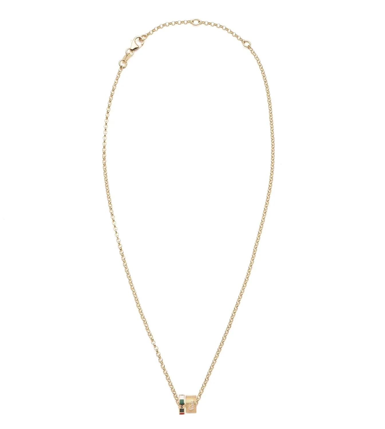 Internal Compass & Pave Diamond Initial : Heart Beat Fine Belcher Chain Necklace