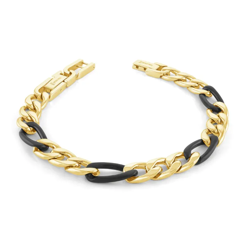 Italgem Steel Black-Gold-Ip S.Steel 9.5Mm-Figaro 8'' 0.5'' Bracelet