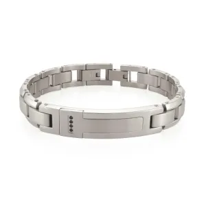 Italgem Steel S.Steel Brushed-Centre-Link Black-Cz Id-Plate 8'' 0.5''-Bracelet