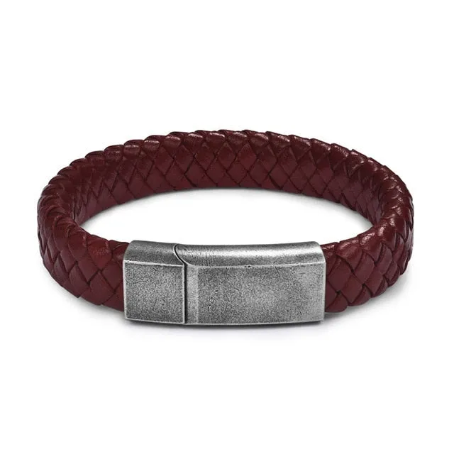 Jewelry Black/Brown Braided Leather Bracelet Stainless Steel