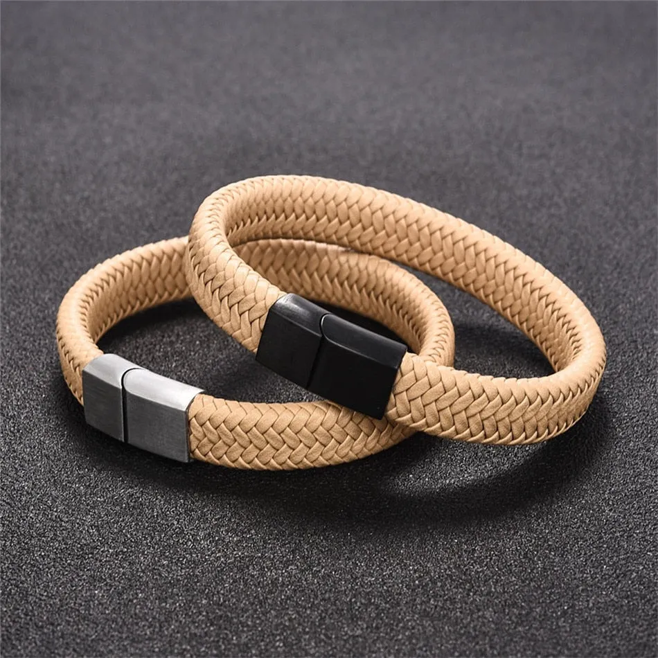 Jewelry Black/Brown Braided Leather Bracelet Stainless Steel