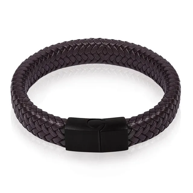 Jewelry Black/Brown Braided Leather Bracelet Stainless Steel