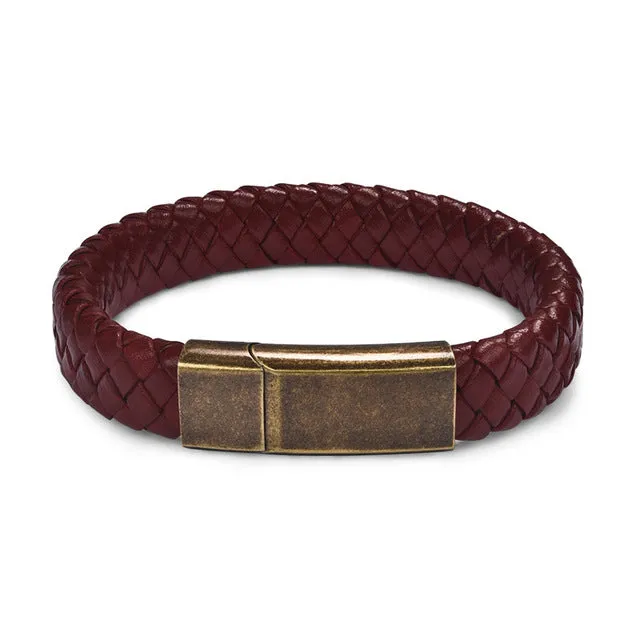 Jewelry Black/Brown Braided Leather Bracelet Stainless Steel