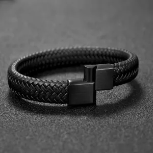 Jewelry Black/Brown Braided Leather Bracelet Stainless Steel