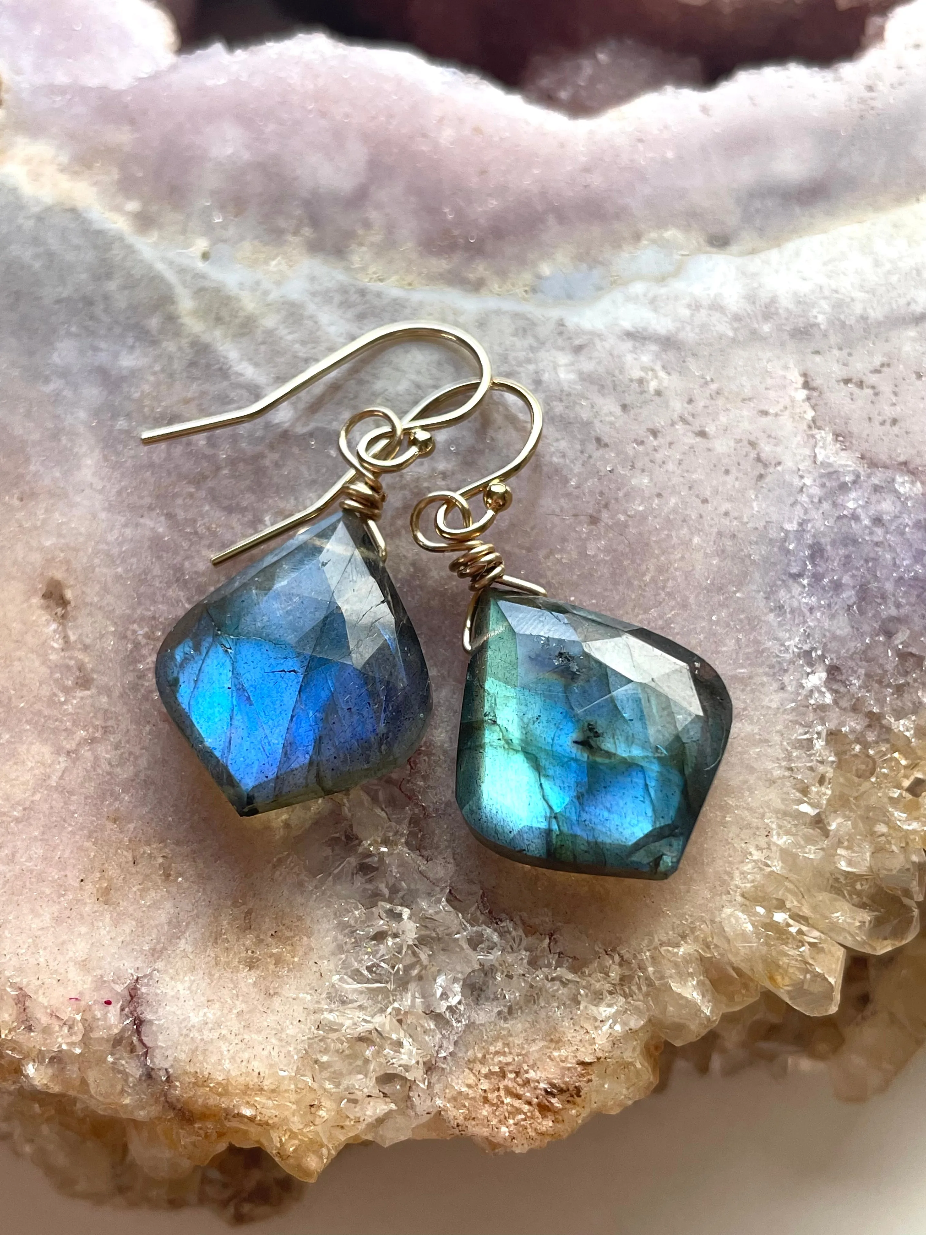 Labradorite Earrings Gold or Silver Dangle Drop Style Boho Bride